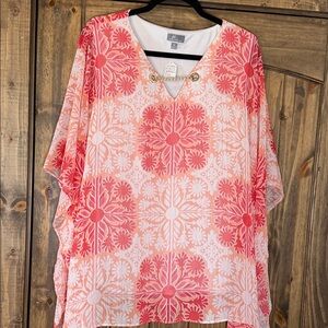 JM Collection Pink and White Floral Tunic